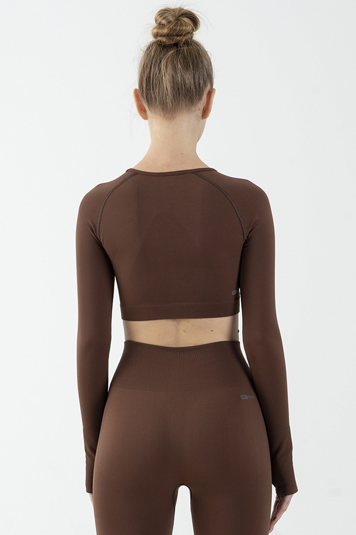 SlimFit Kadın Bisiklet Yaka Kahverengi Crop Top