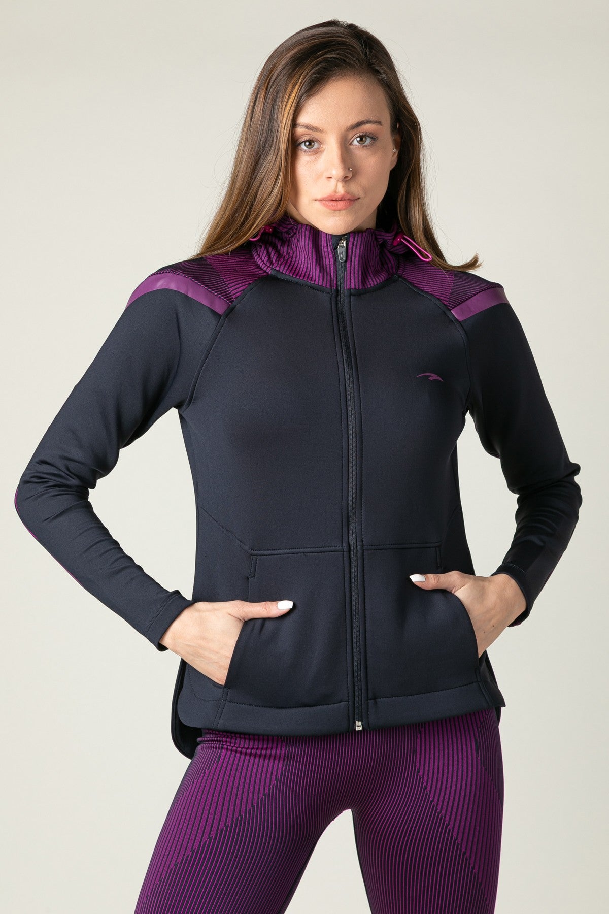 SlimFit Kadın Kapüşonlu Lacivert Tracktop