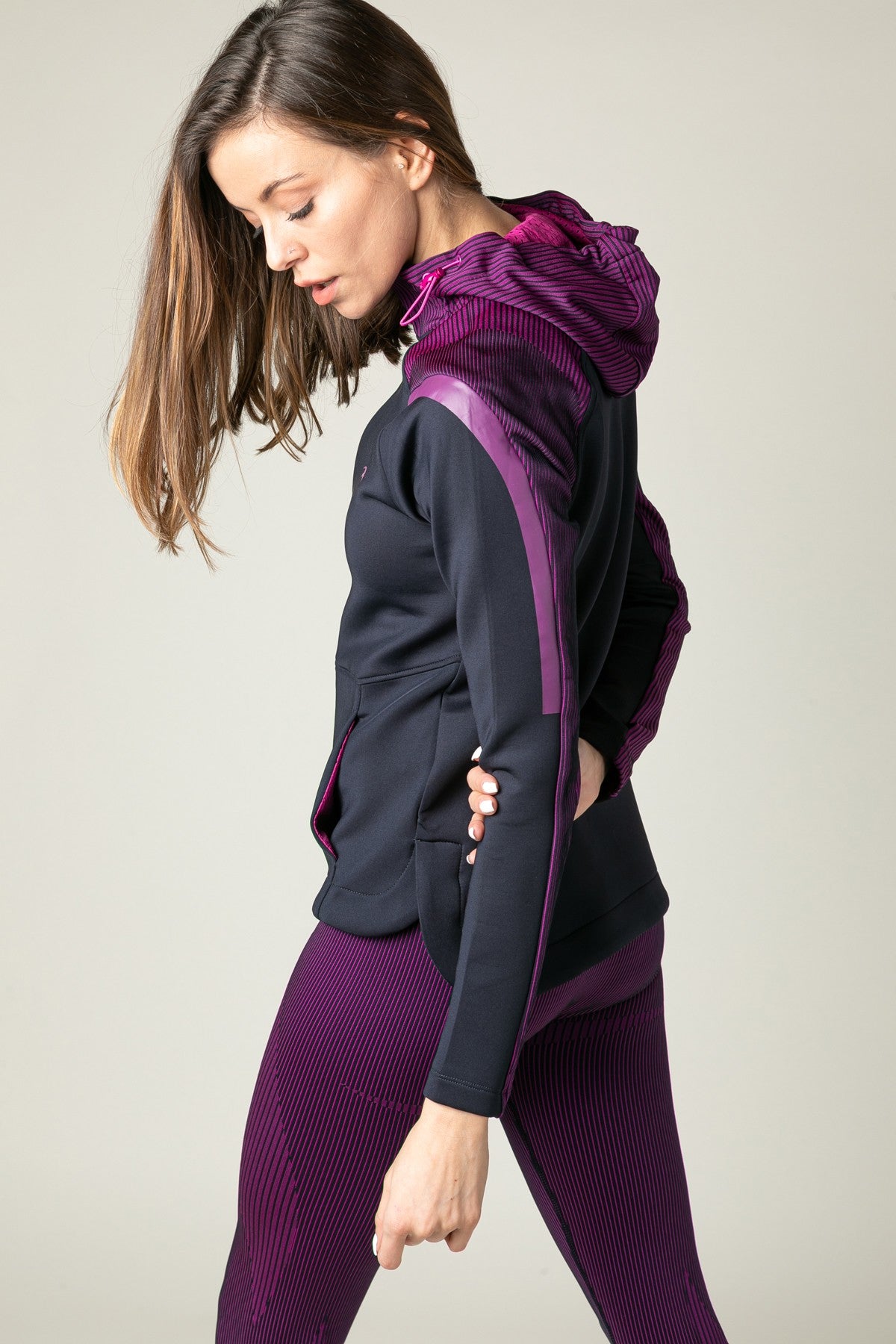 SlimFit Kadın Kapüşonlu Lacivert Tracktop