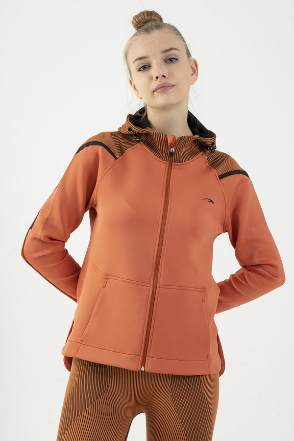 SlimFit Kadın Kapüşonlu Kahverengi Tracktop