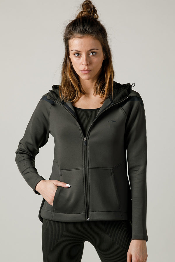 SlimFit Kadın Kapüşonlu Haki Tracktop