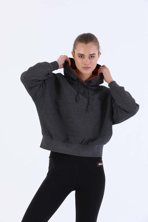 Oversize Kadın Kapüşonlu Siyah Sweatshirt
