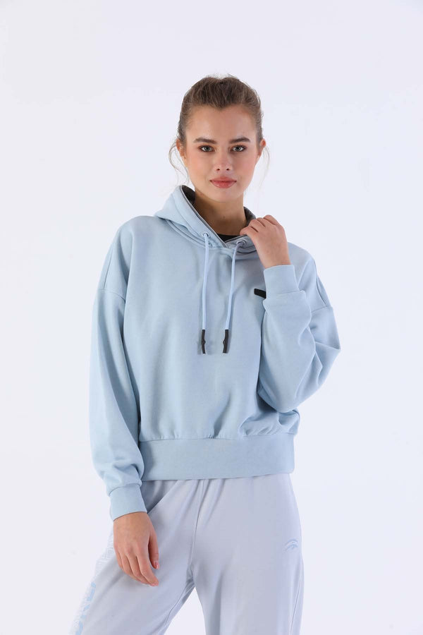 Oversize Kadın Kapüşonlu Açık Mavi Sweatshirt
