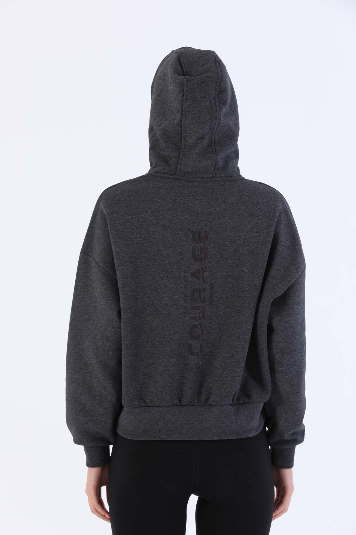 Oversize Kadın Kapüşonlu Siyah Sweatshirt