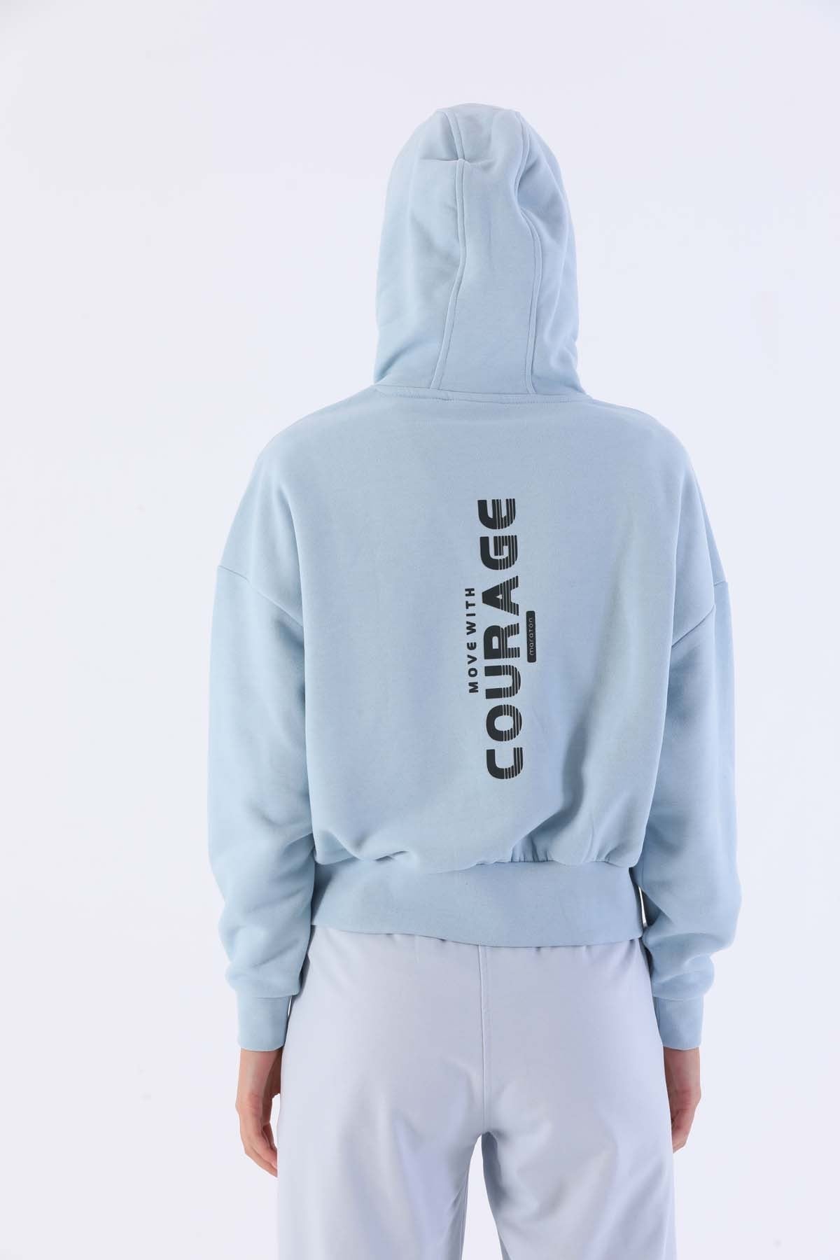 Oversize Kadın Kapüşonlu Açık Mavi Sweatshirt
