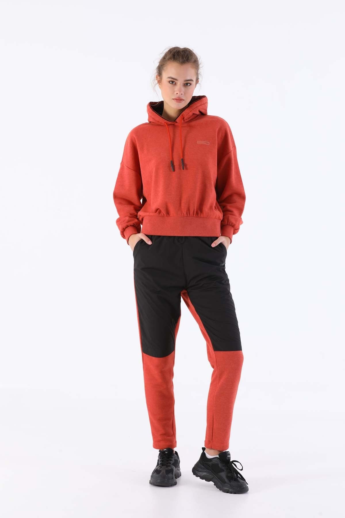 Oversize Kadın Kapüşonlu Kiremit Sweatshirt