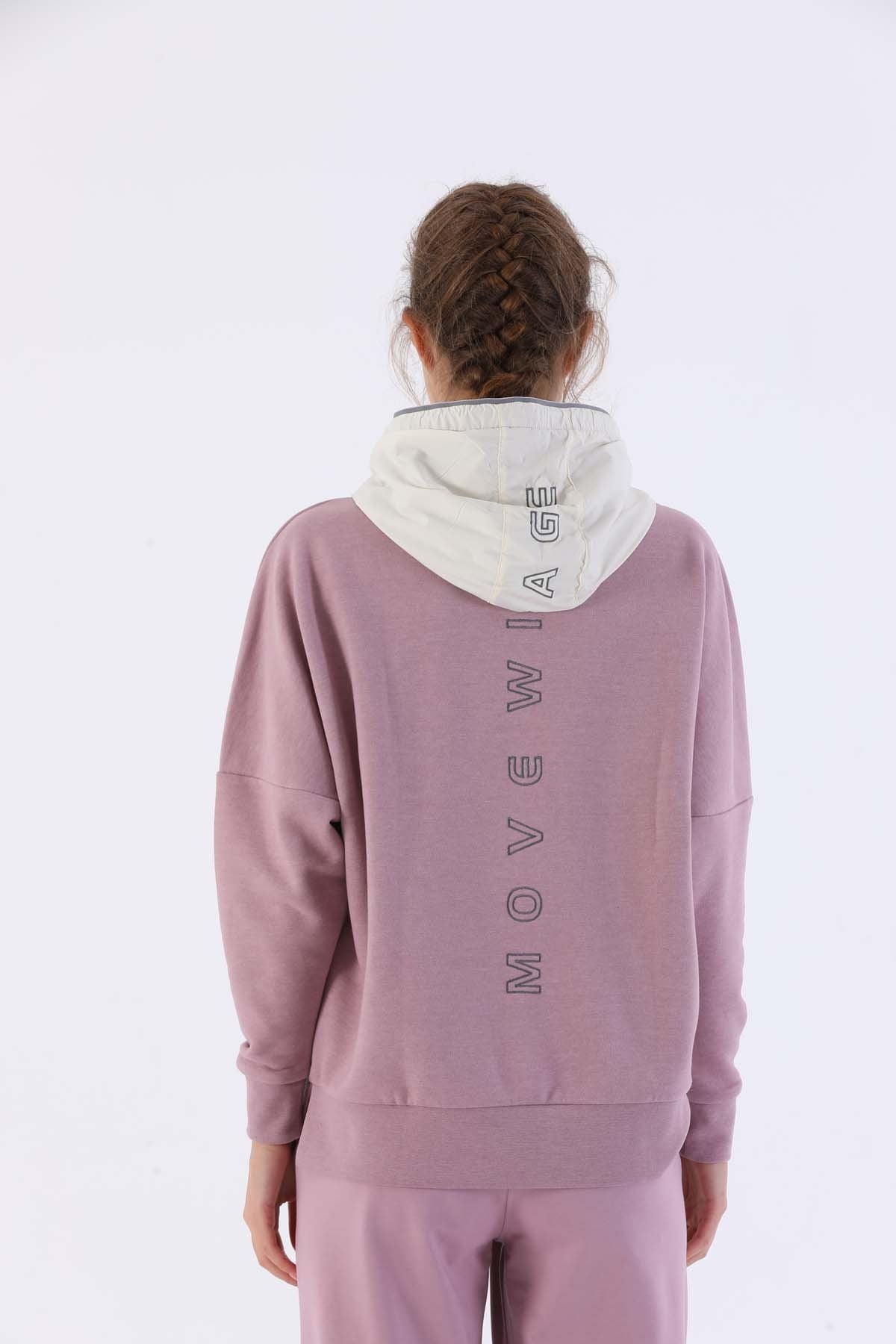 Oversize Kadın Kapüşonlu Mor Sweatshirt