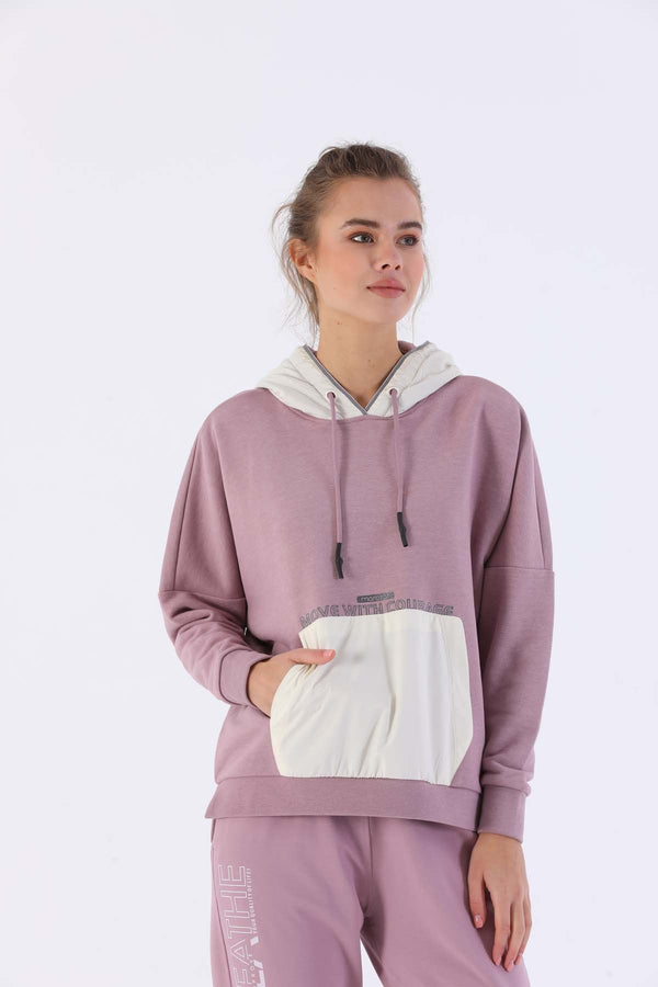 Oversize Kadın Kapüşonlu Mor Sweatshirt