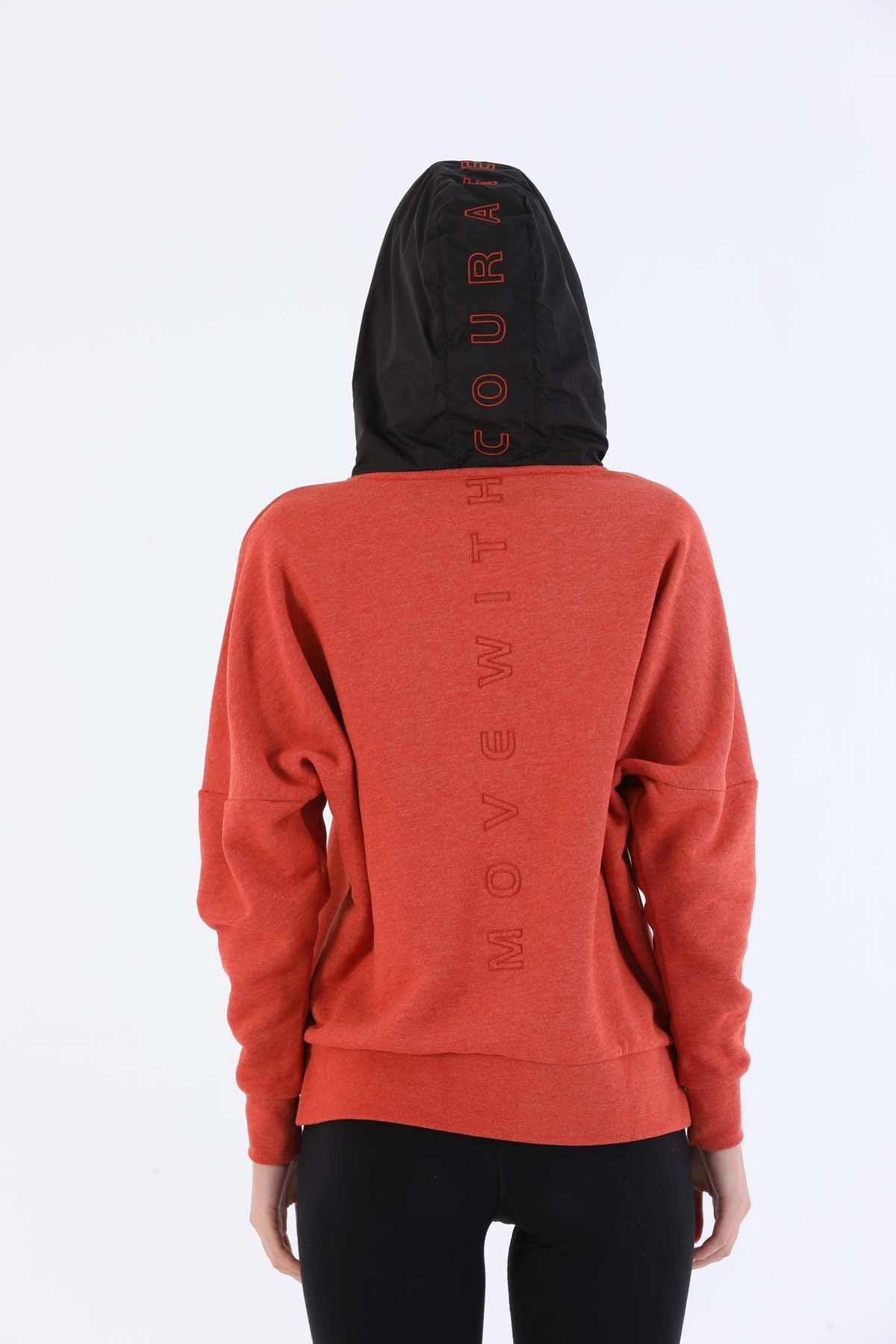 Oversize Kadın Kapüşonlu Kiremit Sweatshirt