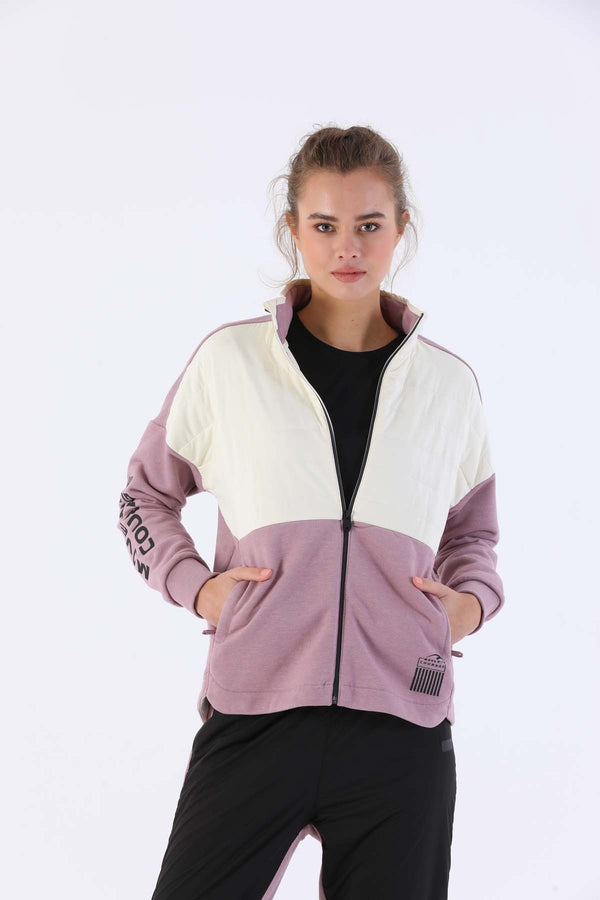 Comfort Kadın Dik Yaka Mor Tracktop