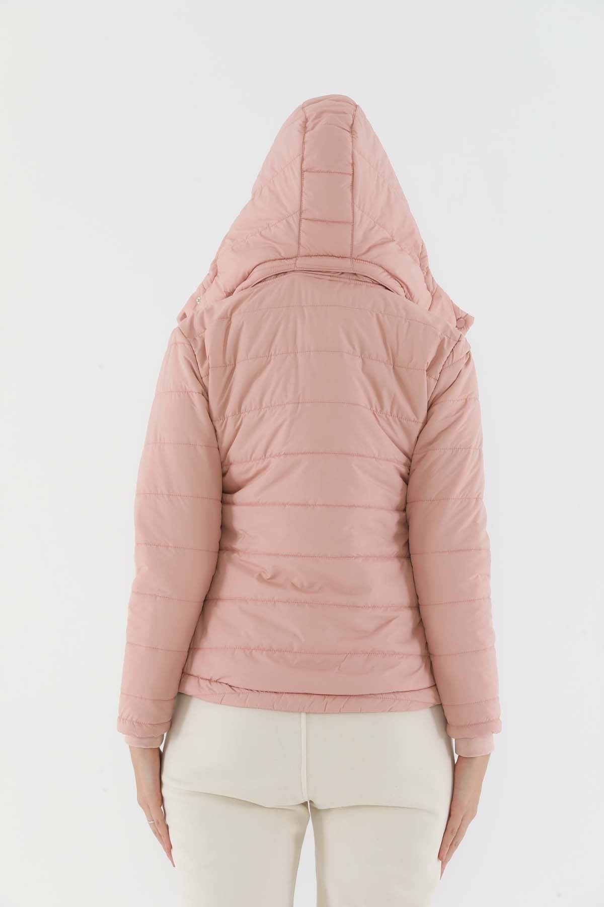 Regular Kadın Kapüşonlu Pembe Mont