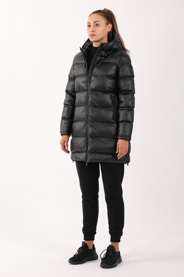 Regular Kadın Kapüşonlu Siyah Parka