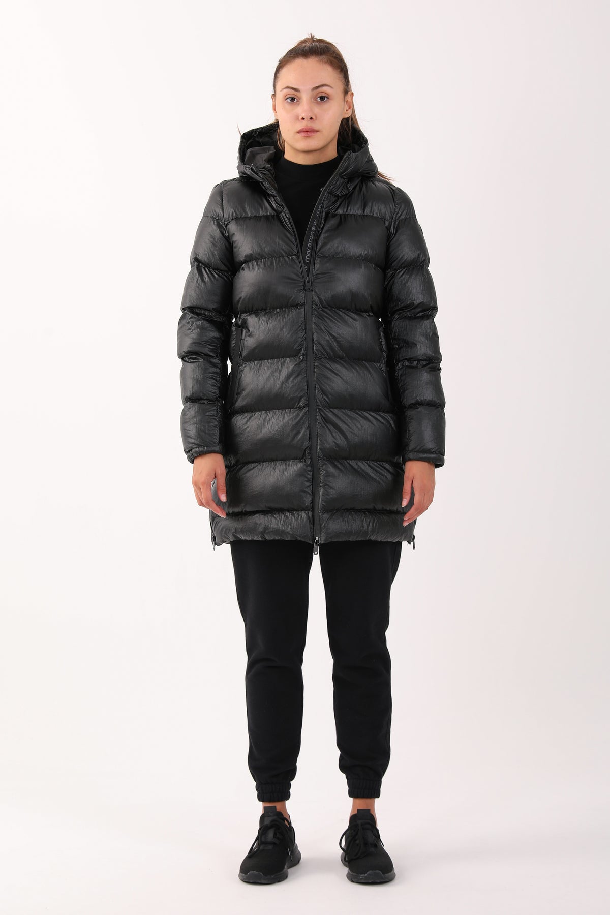Regular Kadın Kapüşonlu Siyah Parka