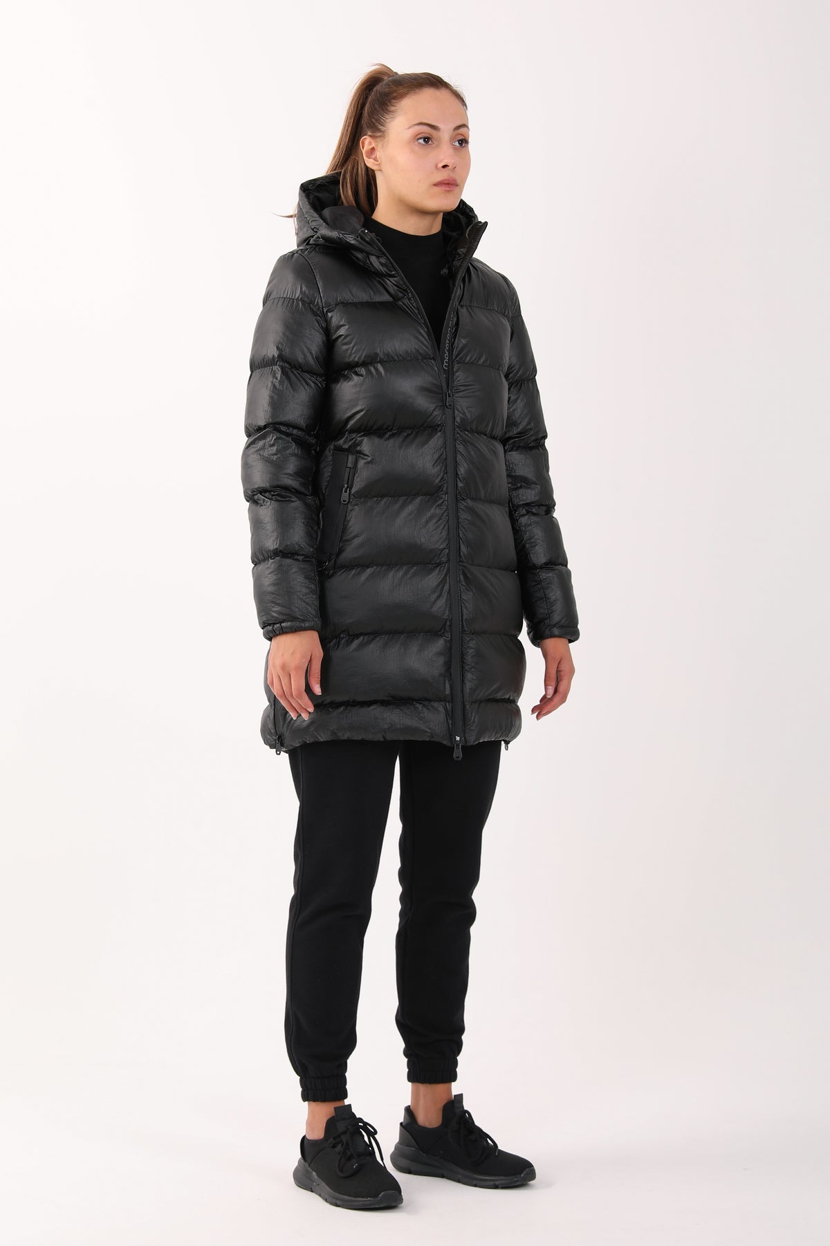 Regular Kadın Kapüşonlu Siyah Parka