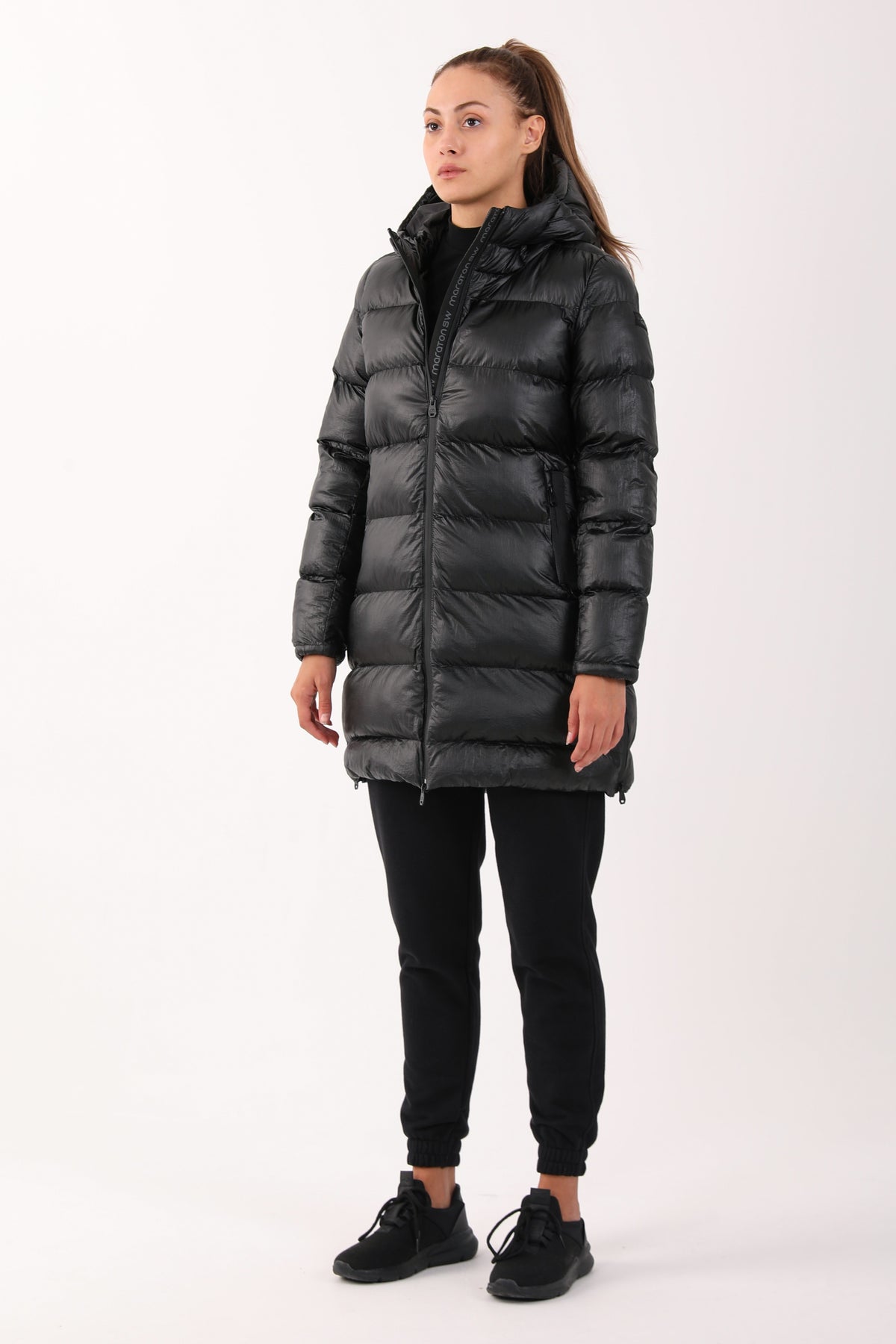 Regular Kadın Kapüşonlu Siyah Parka