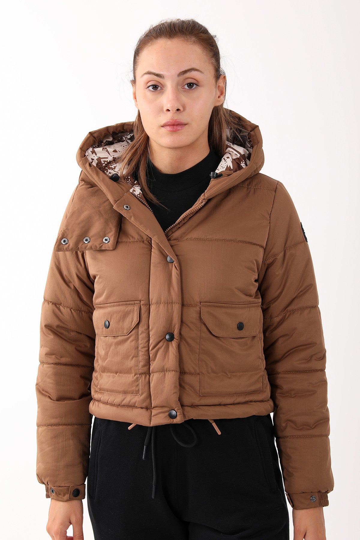 Regular Kadın Kapüşonlu Kahverengi Mont