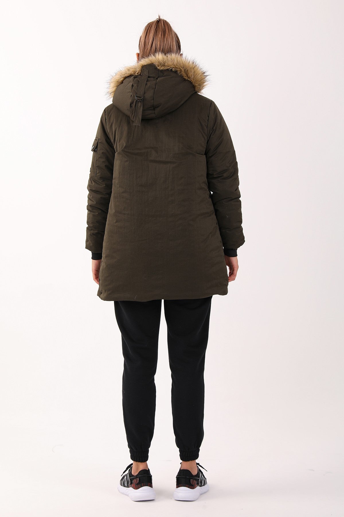 Regular Kadın Kapüşonlu Haki Parka