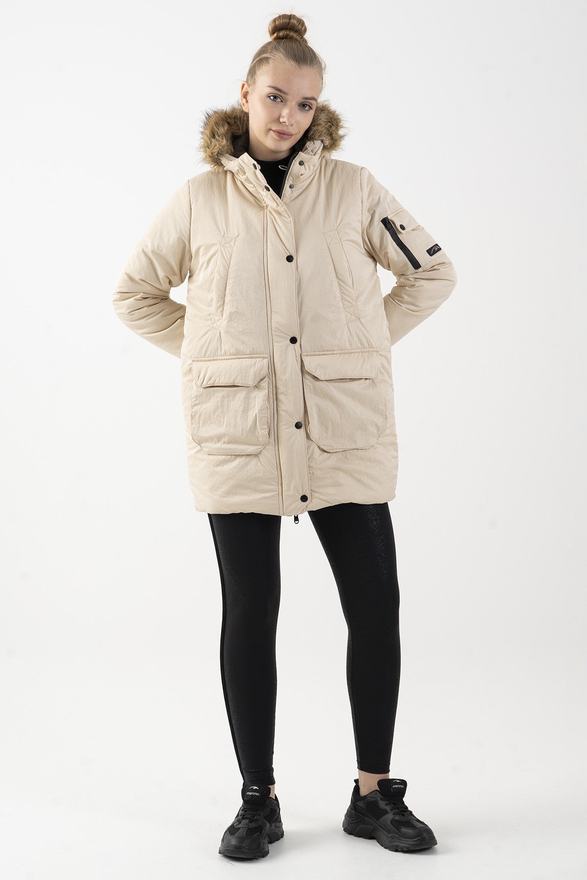 Regular Kadın Kapüşonlu Taş Parka
