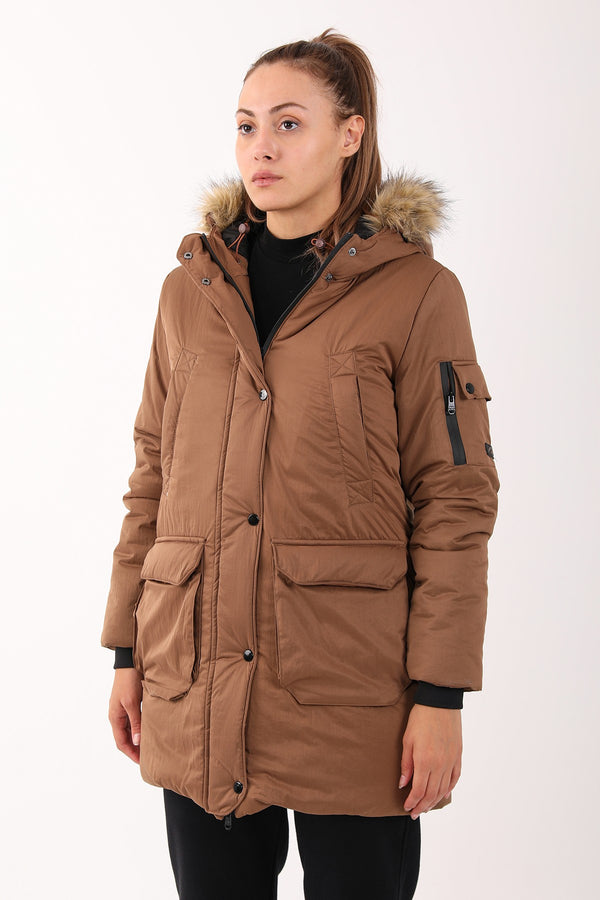 Regular Kadın Kapüşonlu Kahverengi Parka