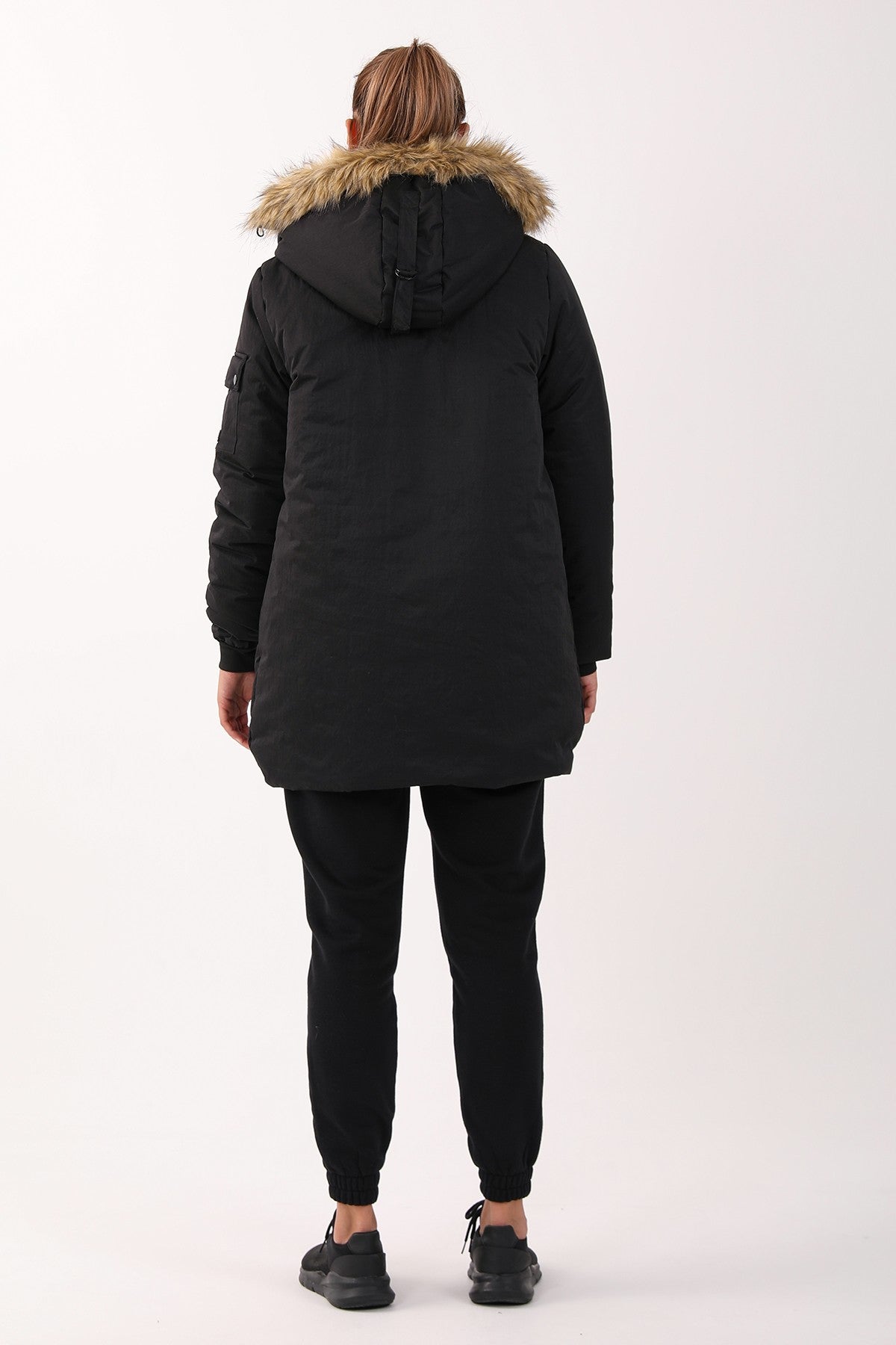 Regular Kadın Kapüşonlu Siyah Parka