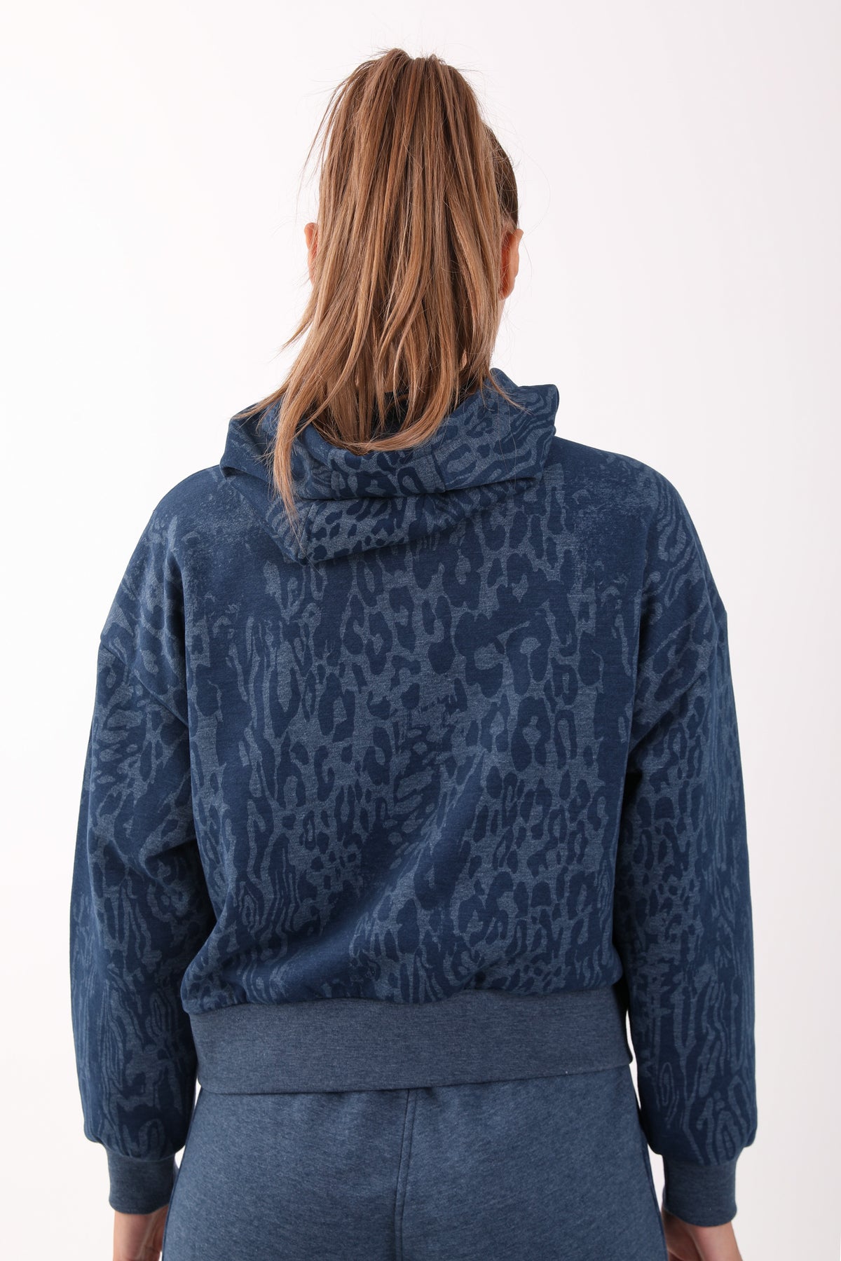 Oversize Kadın Kapüşonlu Lacivertmelanj Sweatshirt