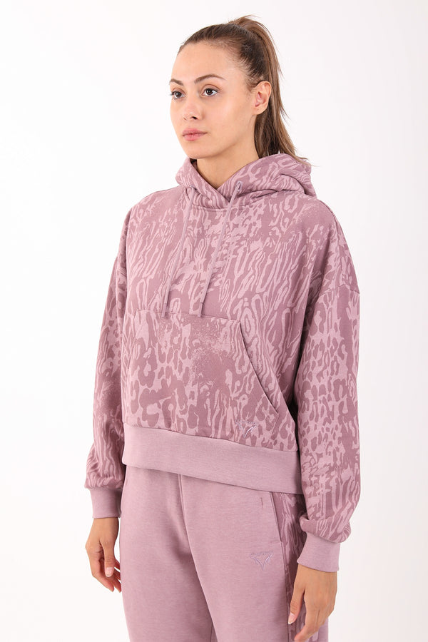 Oversize Kadın Kapüşonlu Lila Sweatshirt