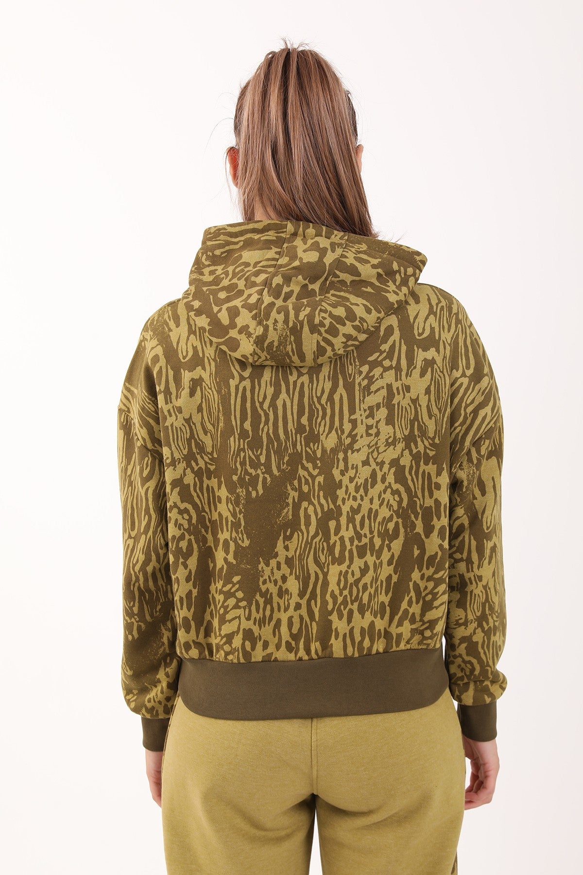 Oversize Kadın Kapüşonlu Yeşil Sweatshirt