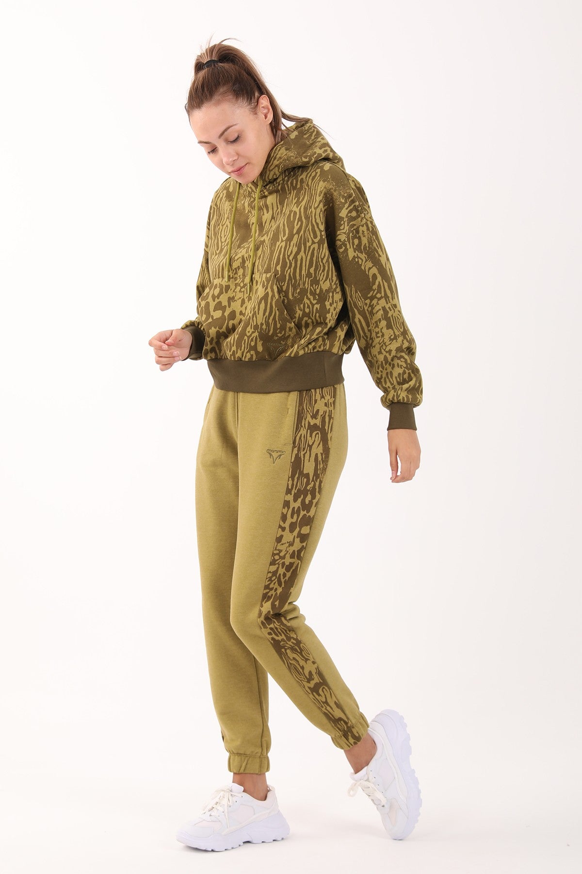 Oversize Kadın Kapüşonlu Yeşil Sweatshirt