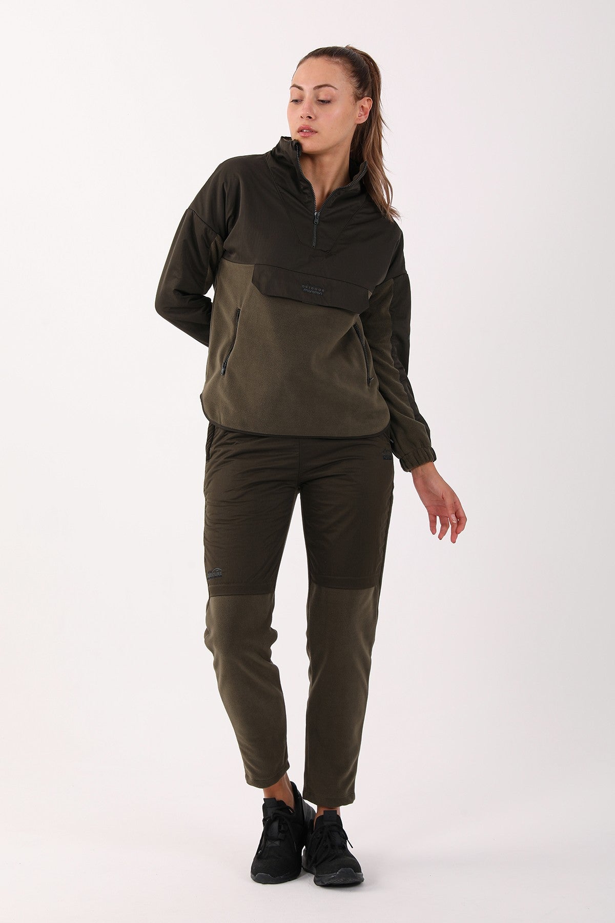 Comfort Kadın Dik Yaka Haki Sweatshirt