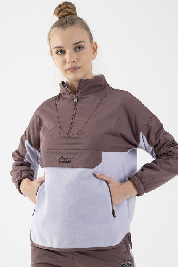Comfort Kadın Dik Yaka Lila Sweatshirt