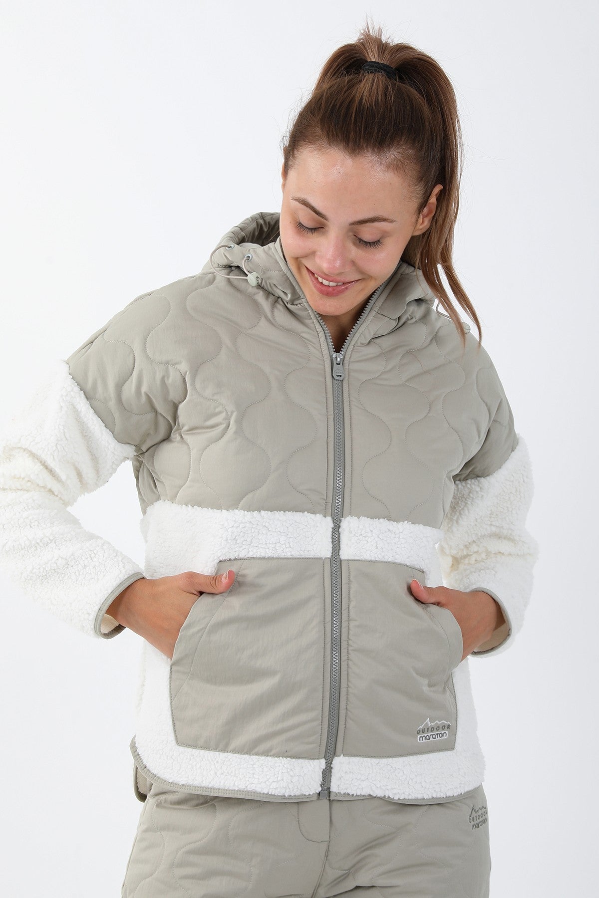 Comfort Kadın Kapüşonlu Ekru Tracktop