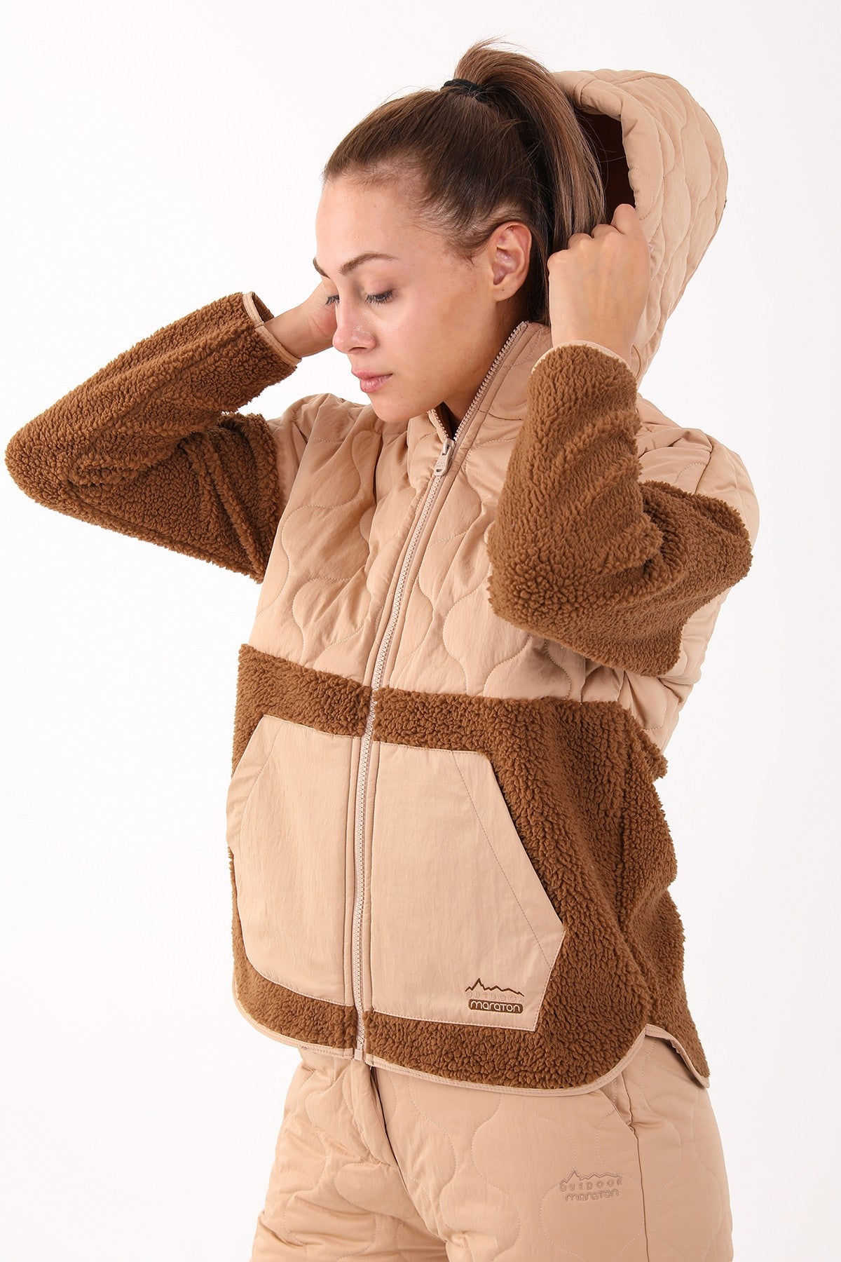 Comfort Kadın Kapüşonlu Kahverengi Tracktop