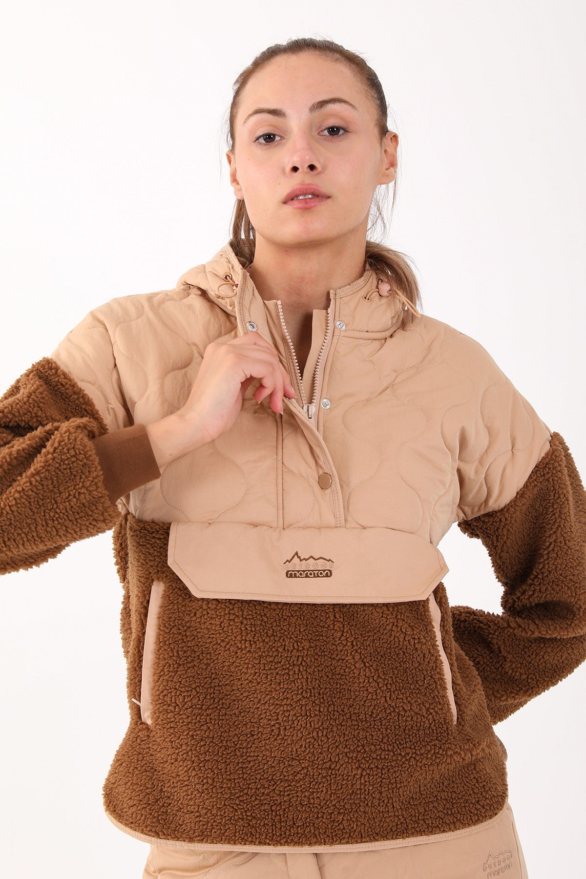 Comfort Kadın Kapüşonlu Kahverengi Sweatshirt