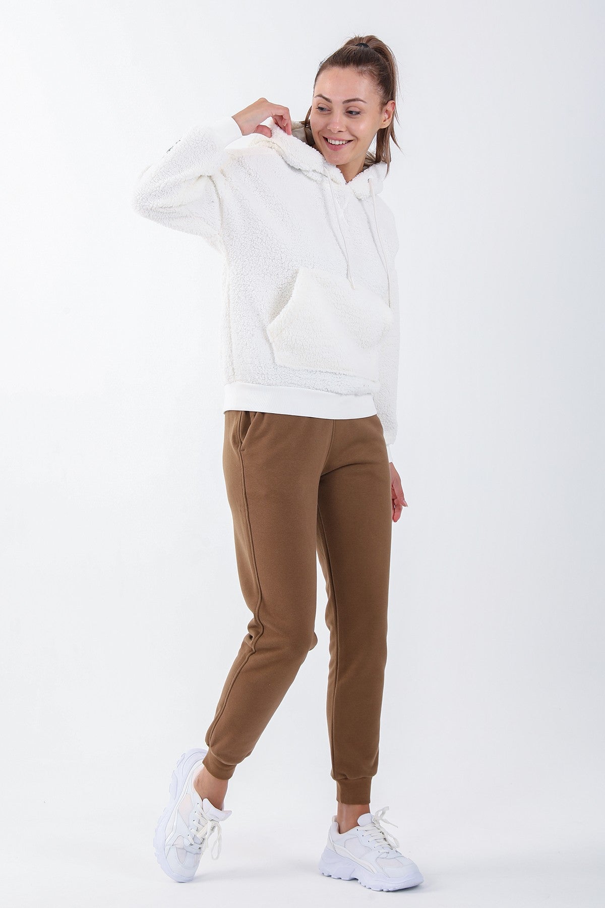Comfort Kadın Kapüşonlu Ekru Sweatshirt