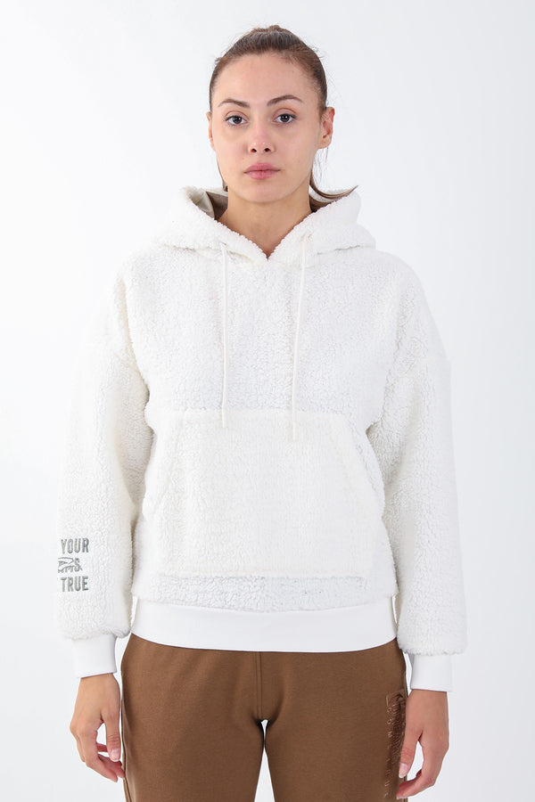 Comfort Kadın Kapüşonlu Ekru Sweatshirt