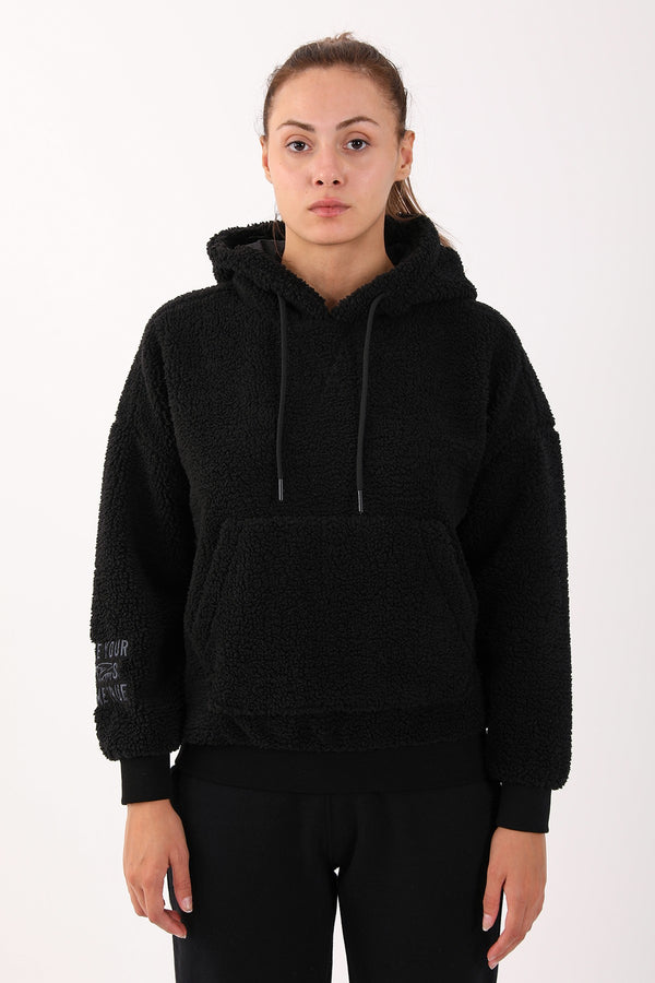 Comfort Kadın Kapüşonlu Siyah Sweatshirt