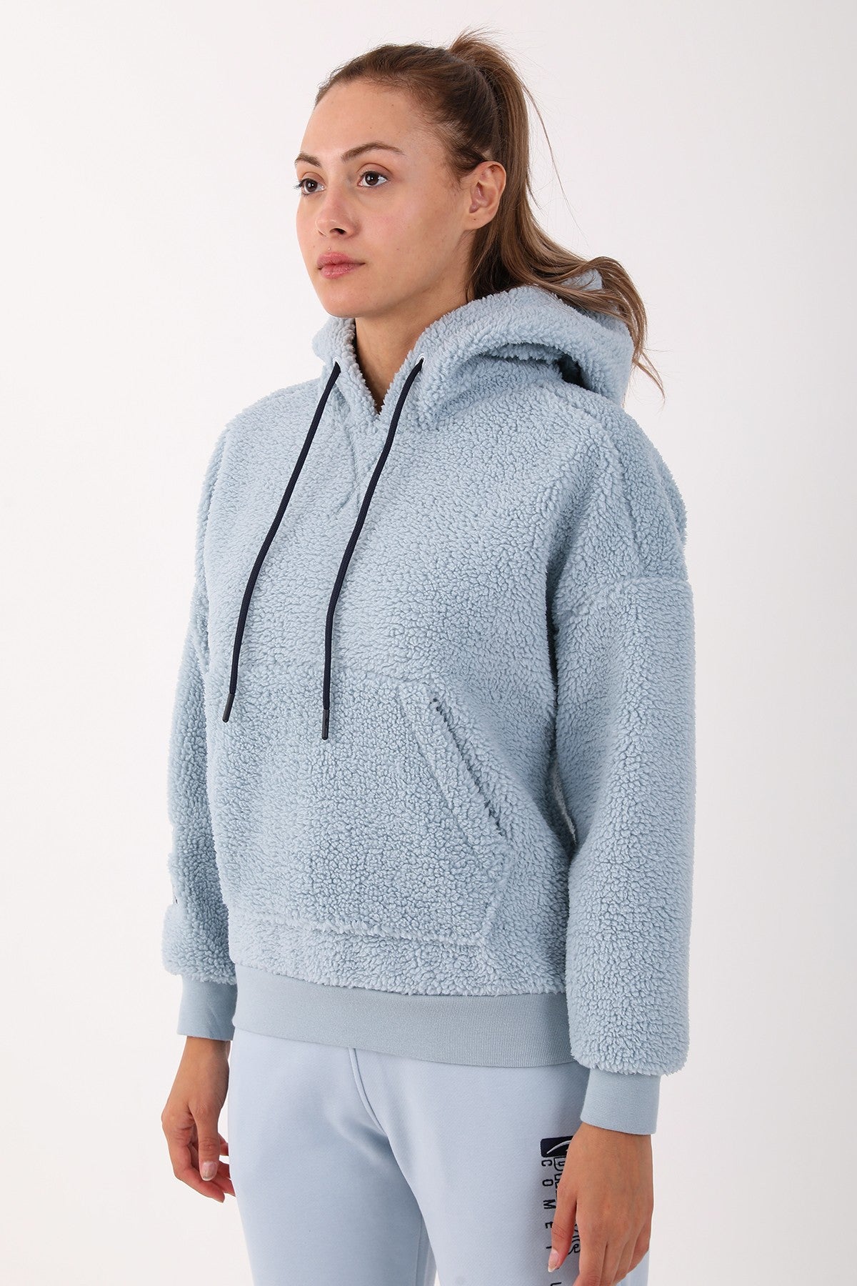 Comfort Kadın Kapüşonlu Açık Mavi Sweatshirt