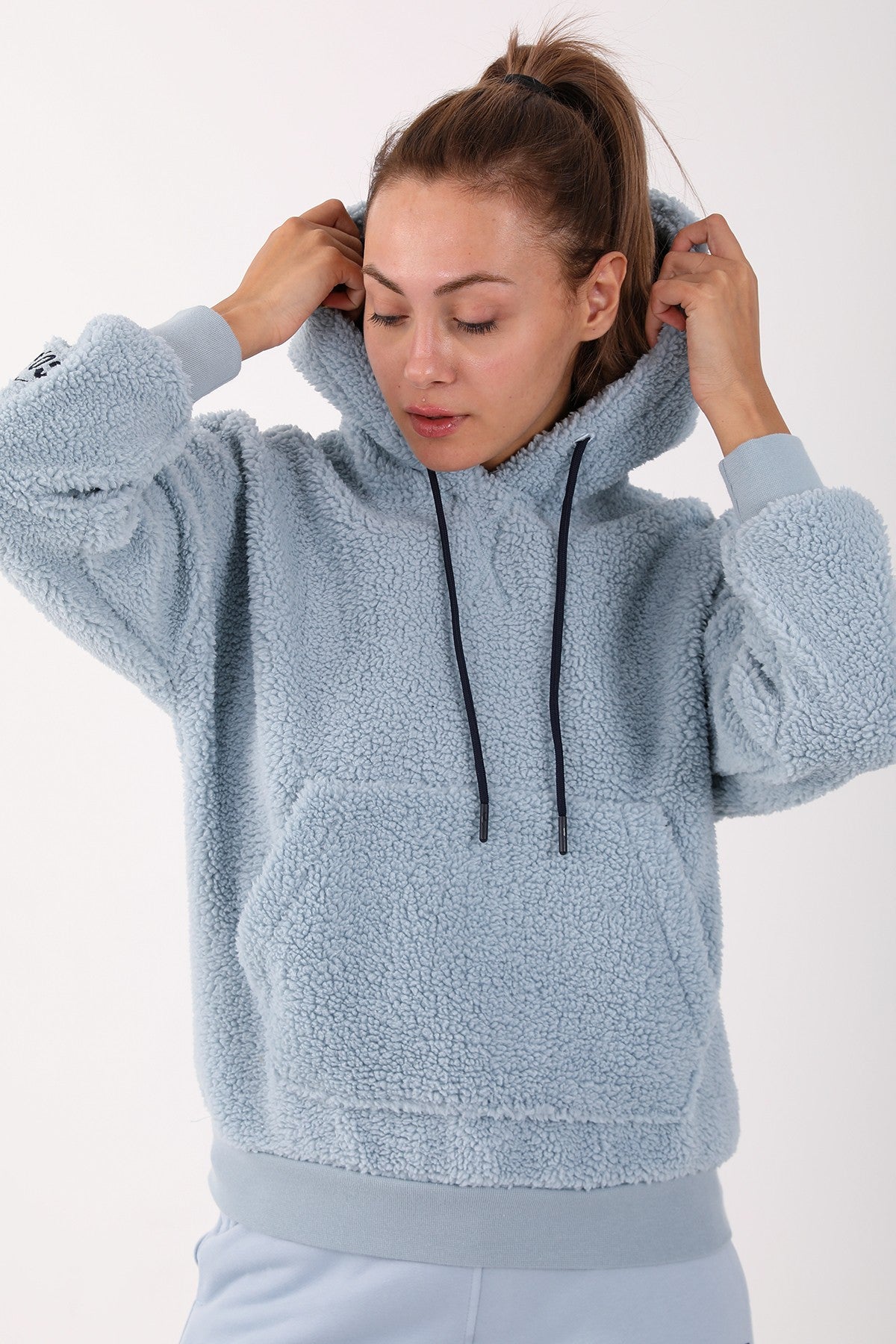 Comfort Kadın Kapüşonlu Açık Mavi Sweatshirt