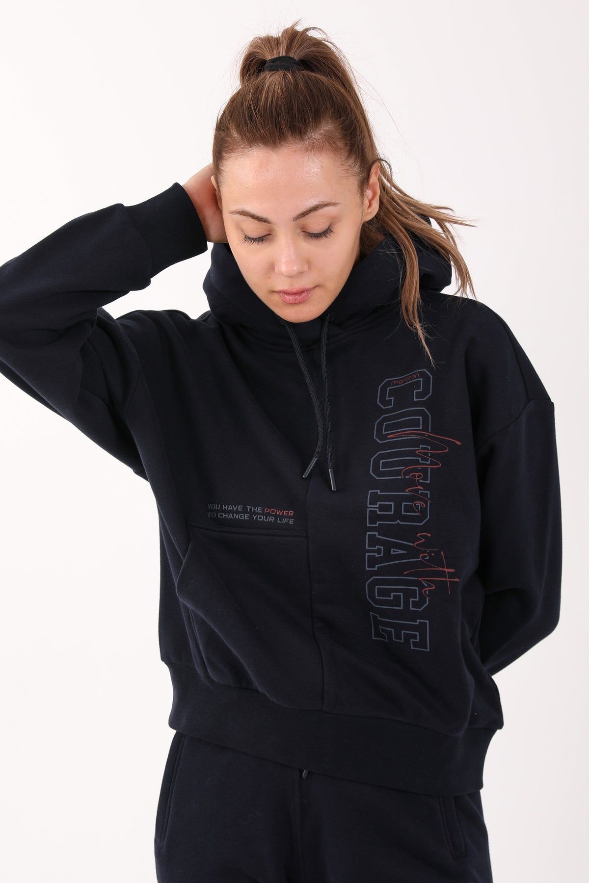 Comfort Kadın Kapüşonlu Lacivert Sweatshirt