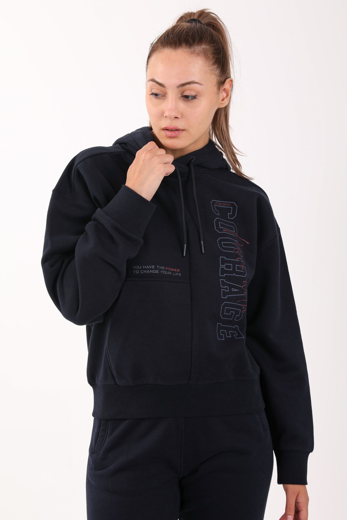 Comfort Kadın Kapüşonlu Lacivert Sweatshirt