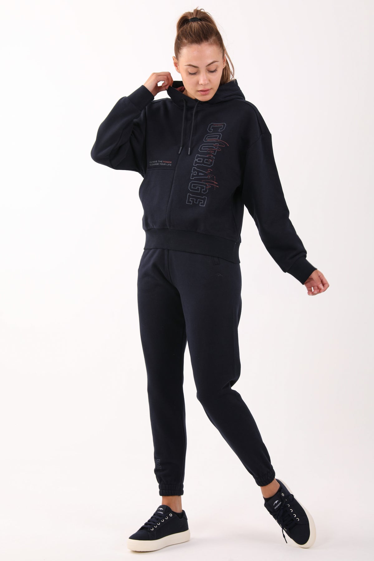 Comfort Kadın Kapüşonlu Lacivert Sweatshirt