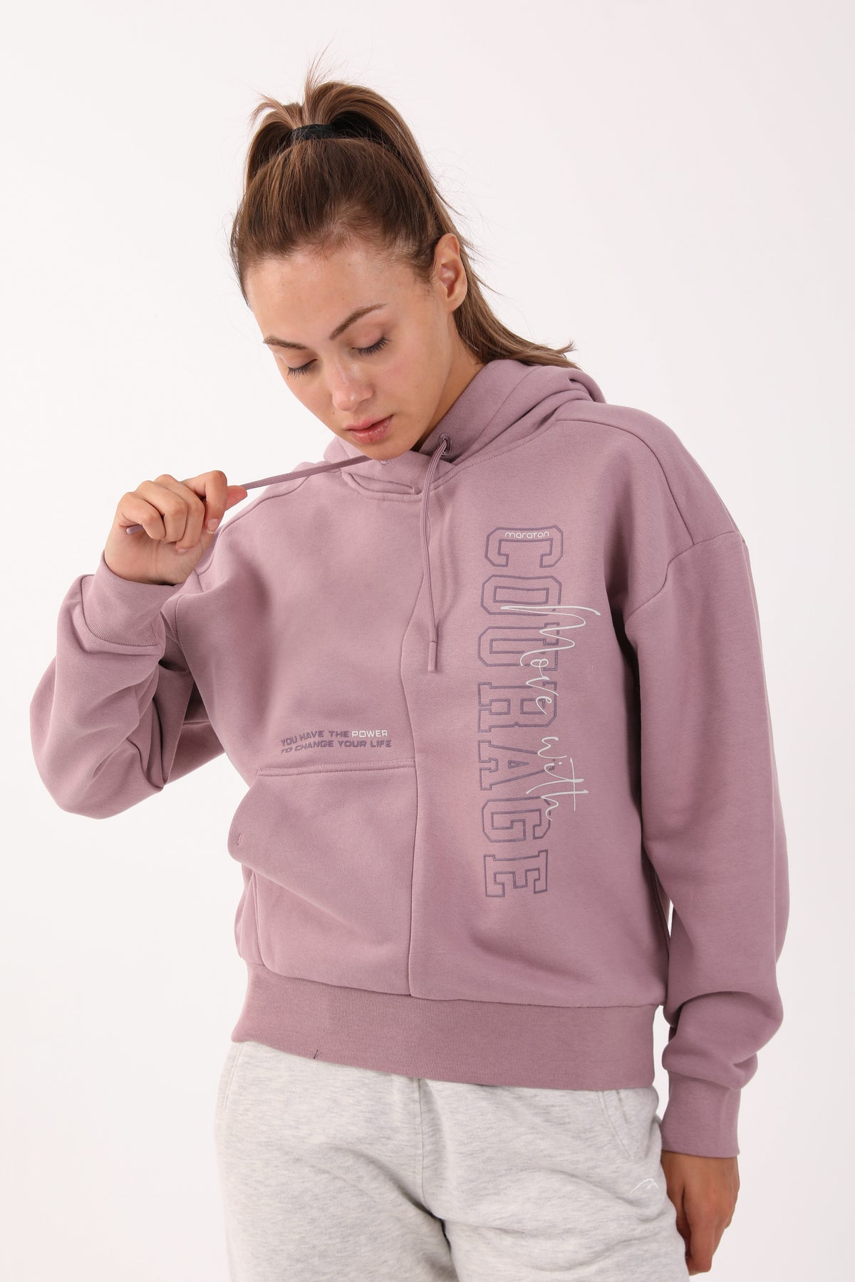 Comfort Kadın Kapüşonlu Lila Sweatshirt