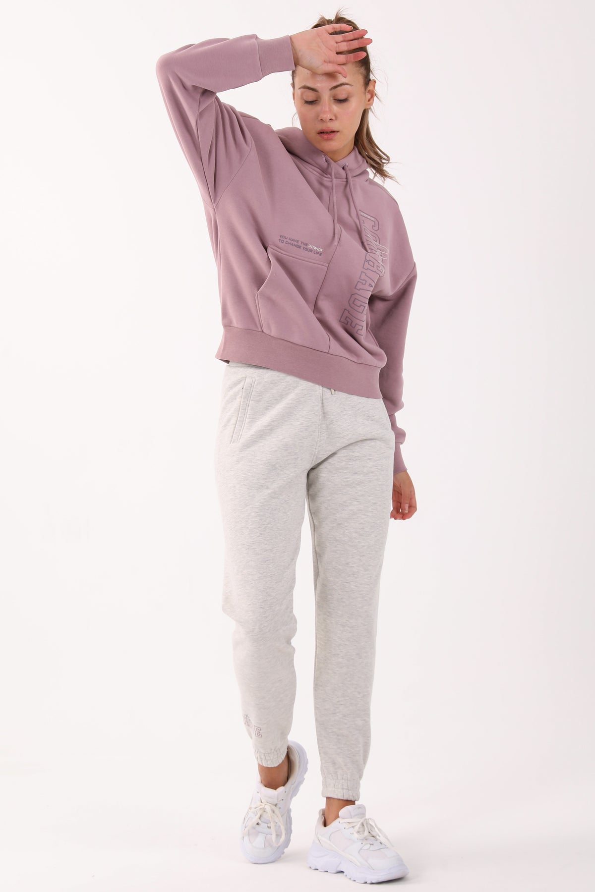 Comfort Kadın Kapüşonlu Lila Sweatshirt