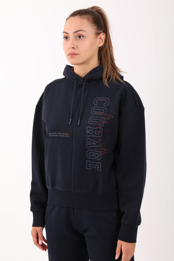 Comfort Kadın Kapüşonlu Lacivert Sweatshirt