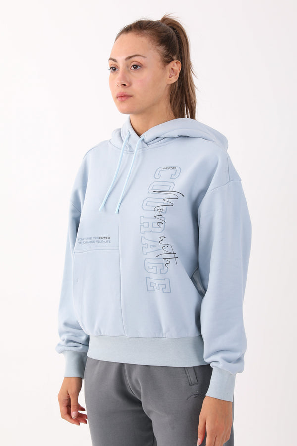 Comfort Kadın Kapüşonlu Açık Mavi Sweatshirt