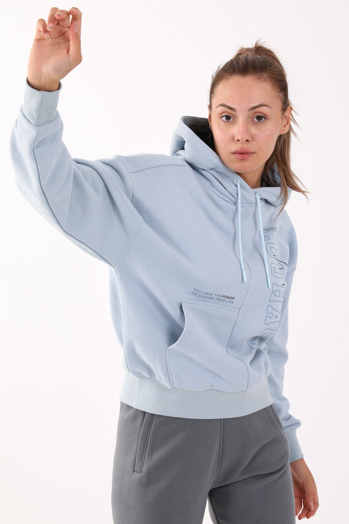 Comfort Kadın Kapüşonlu Açık Mavi Sweatshirt