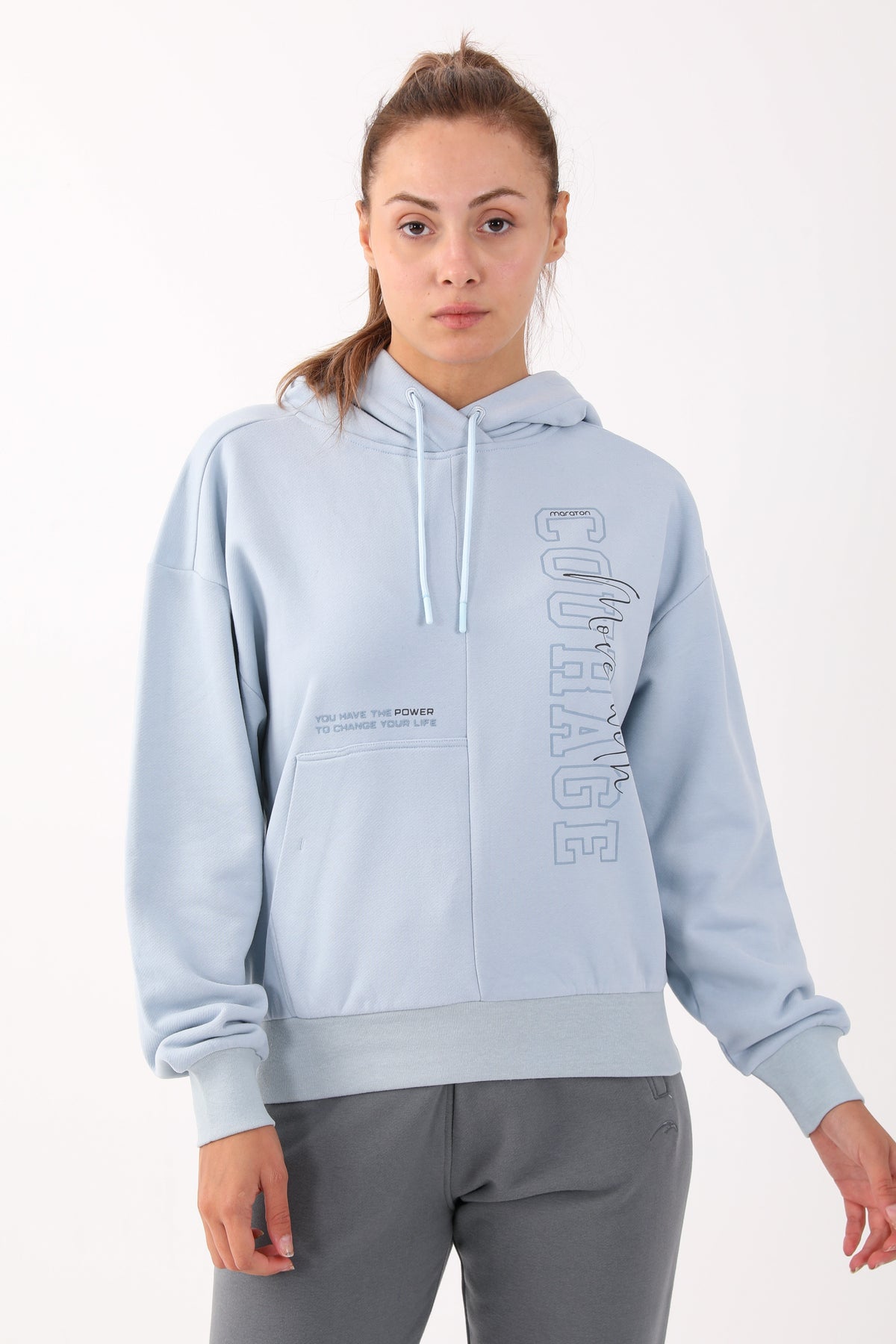 Comfort Kadın Kapüşonlu Açık Mavi Sweatshirt