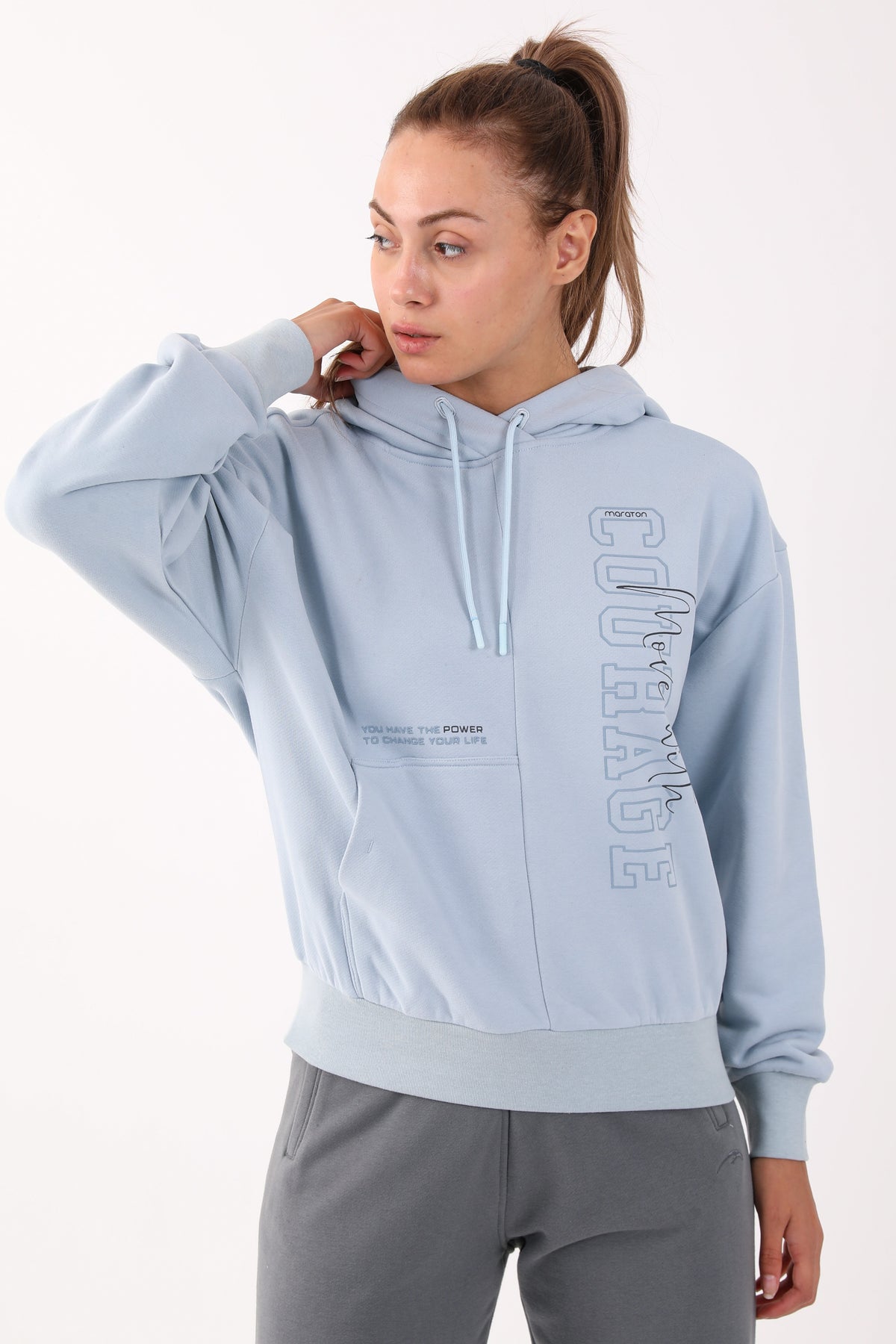 Comfort Kadın Kapüşonlu Açık Mavi Sweatshirt