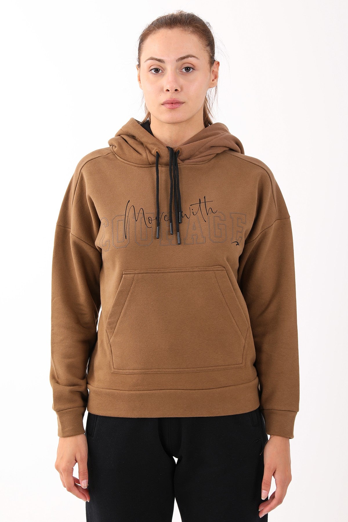 Comfort Kadın Kapüşonlu Kahverengi Sweatshirt