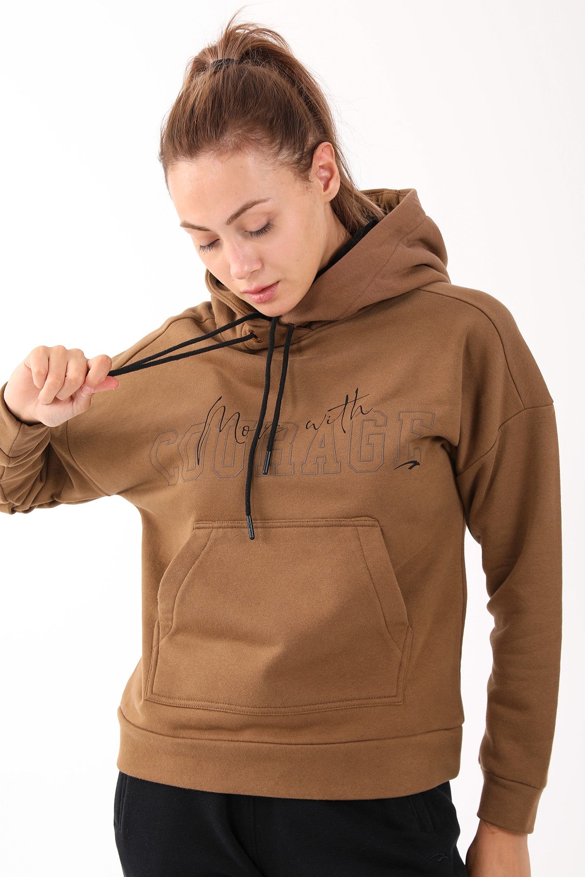 Comfort Kadın Kapüşonlu Kahverengi Sweatshirt